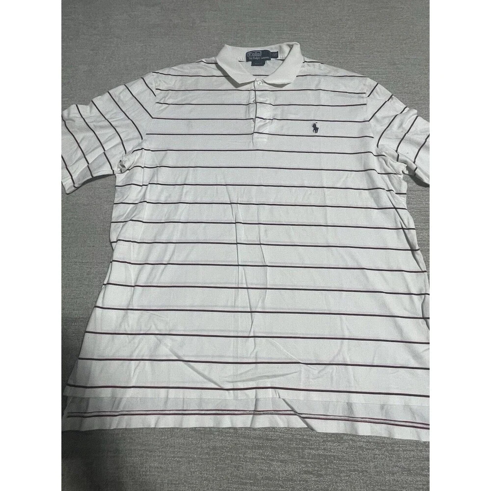Polo Ralph Lauren Polo Shirt Men’s Large White Striped Ahoet Sleeve Golf Fit
